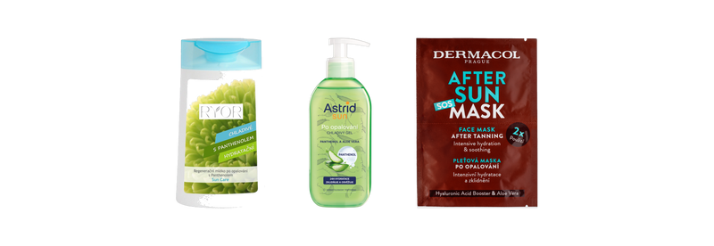 Czech after-sun care: Ryor after-sun lotion, Astrid Sun cooling gel and Dermacol after-sun face mask