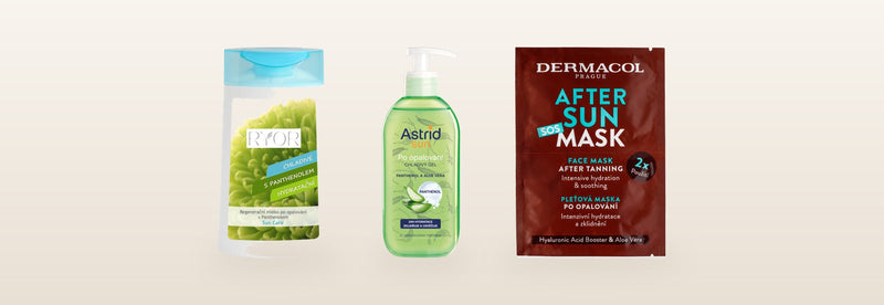 Czech after-sun care: Ryor after-sun lotion, Astrid Sun cooling gel and Dermacol after-sun face mask