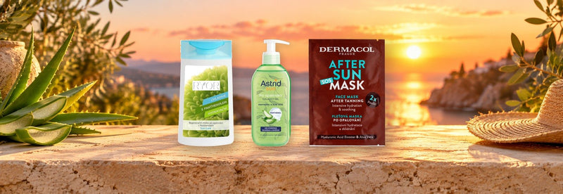 Czech after-sun care: Ryor after-sun lotion, Astrid Sun cooling gel and Dermacol after-sun face mask