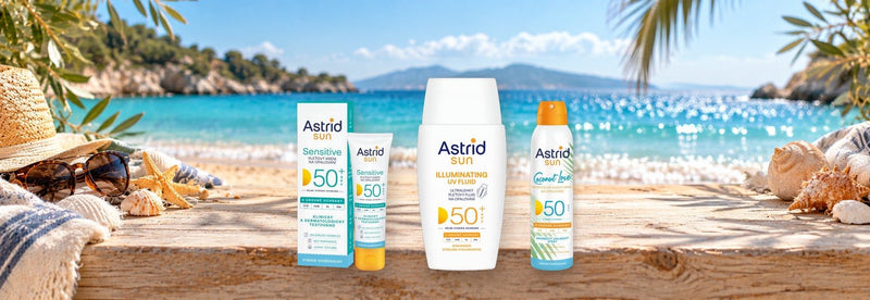 Astrid Sun Sensitive SPF 50+, Ultra-Light Face Fluid SPF 50+ and Coconut Love Invisible Dry Spray SPF 50, European sunscreen from Czechia