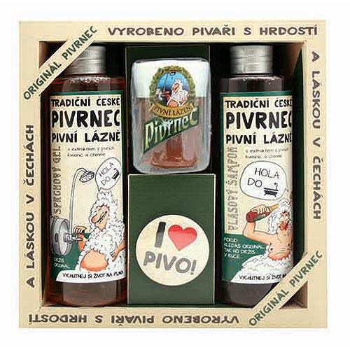 Bohemia Gifts - Set cosmético Pivrnec gel 250ml, champú 250ml, jabón 70g y botón